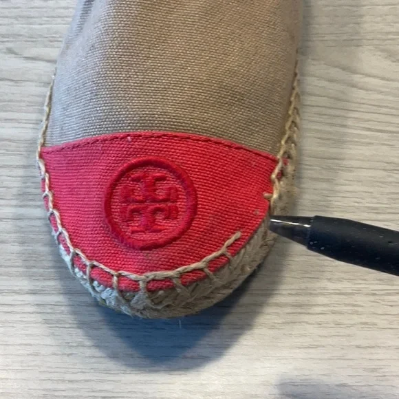 Tory Burch Color Block Espadrille Flat Canvas Tan Red- Size 7 Medium - Picture 12 of 16
